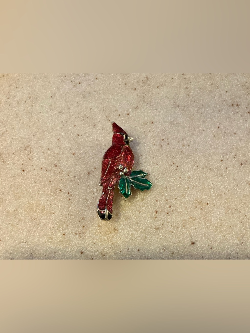 Red Cardinal Enamel Brooch with Green Leaves - Elegant Women's Pin